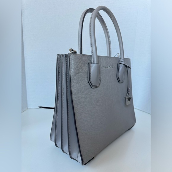 Michael Kors Mercer Grey Leather Tote Bag Purse - Picture 4 of 14